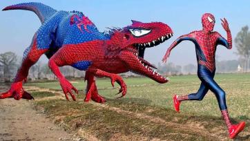 Spider Hero and Giant T-Rex Running Adventure - Dinosaur Story for Kids